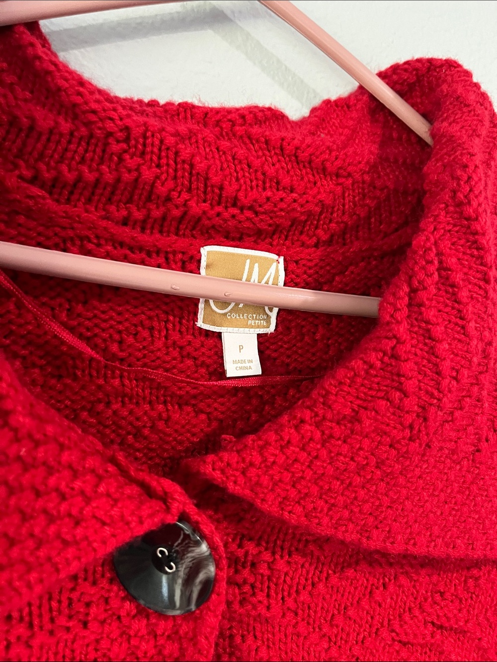 JM Collection Collection Red Knit Button-Collar Cardigan Red - Picture 2 of 6